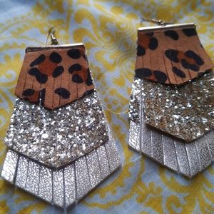 Real leather animal print glamorous chandelier ear